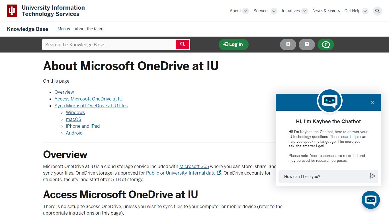 About Microsoft OneDrive at IU